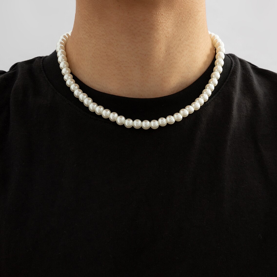 Men Accessories Neck Chain - 심플 모조 진주 비즈 짧은 초커