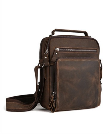 Men'S Accessories Backpack - 남성용 빈티지 야생마 가죽 싱글 숄더백