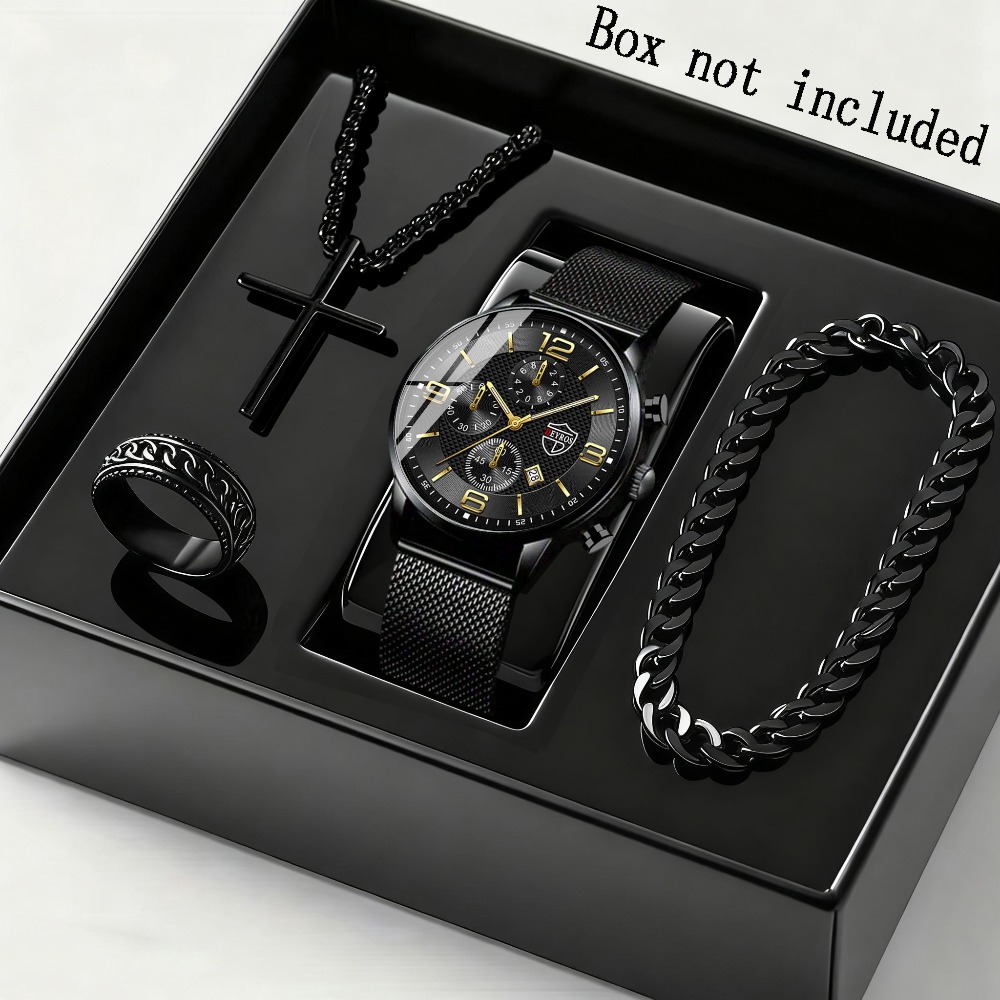 남성용 우아한 쿼츠 시계 & 팔찌 세트 4개입 |    - Men Accessories Elegant 리뷰 및 가격
