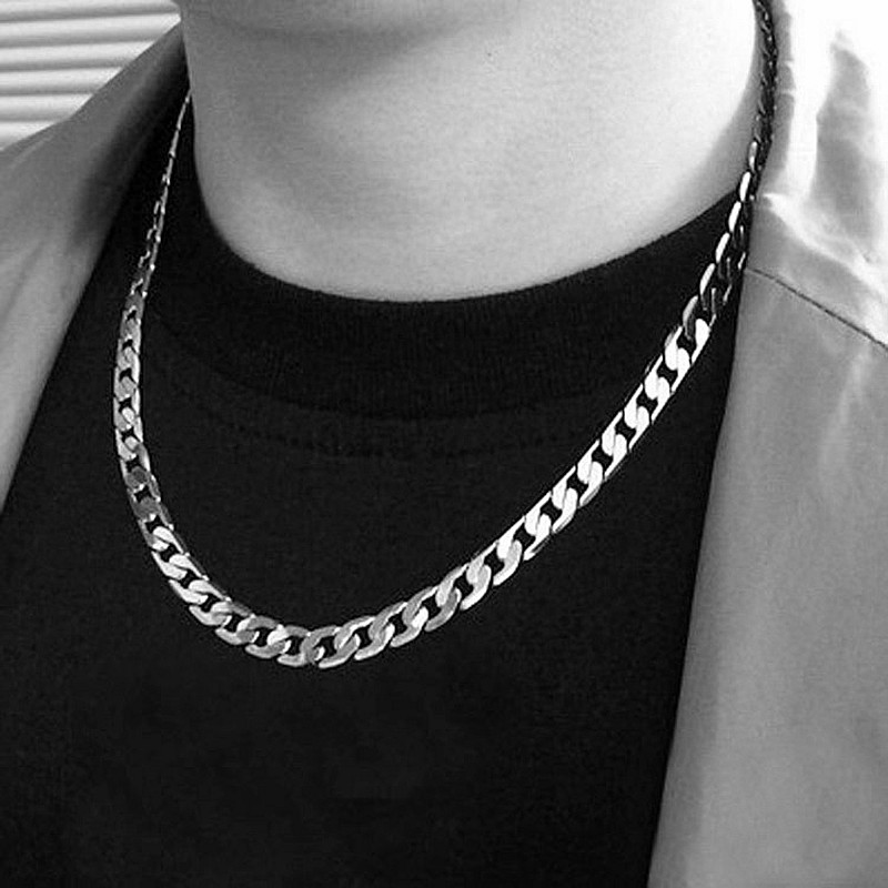 925 스털링 실버 도금 플랫 쿠반 체인 목걸이 남성용 - Men Accessories Neck Chain 리뷰 및 가격
